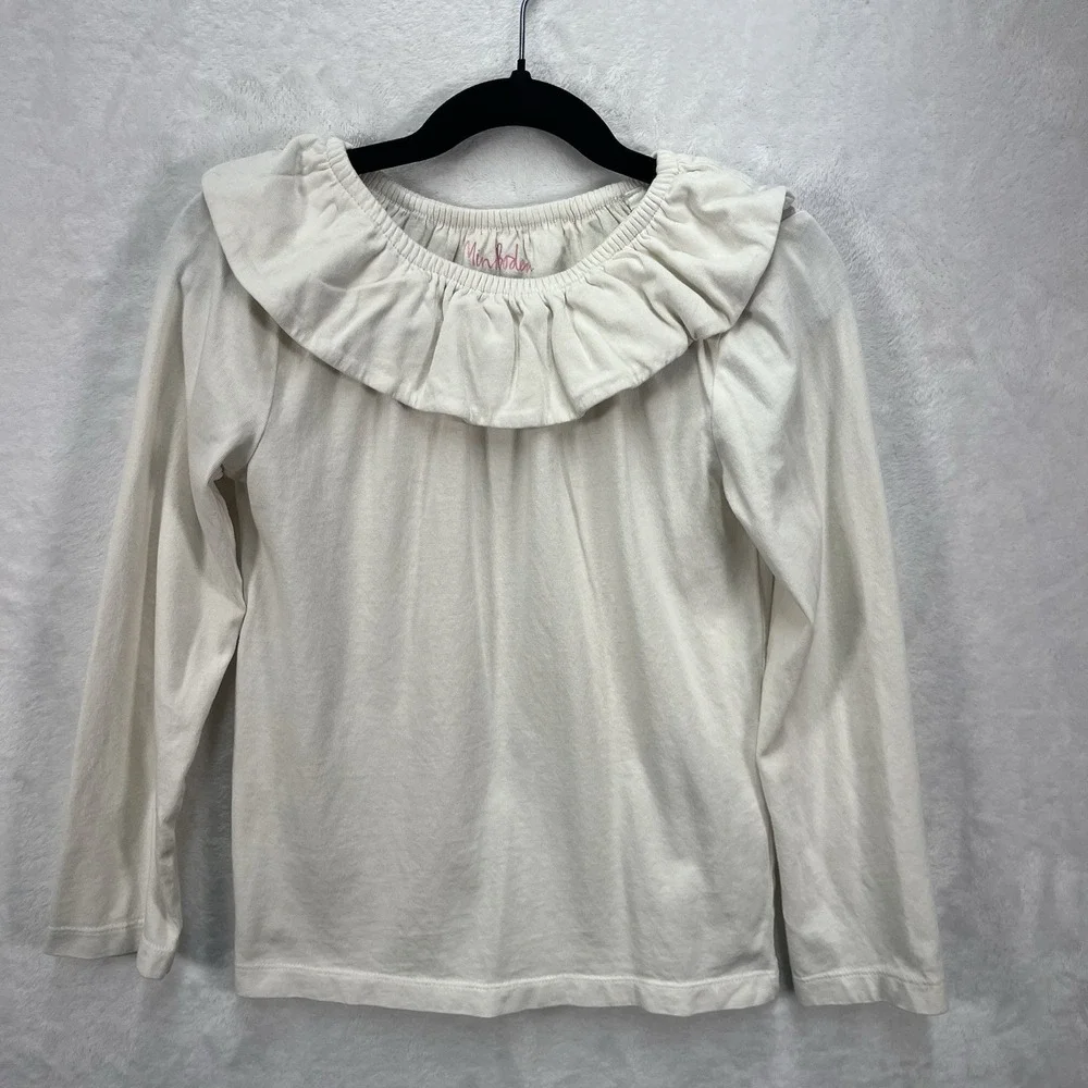 Mini Boden Ruffle Collar Long Sleeve Shirt Girls 7-8Y Ivory